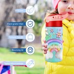 Personalisierte 3D Blume Regenbogen 12oz Kind Wasserflasche mit Silikon Stroh zurück zu Schule im Freien Zubehör Geschenk für Kinder