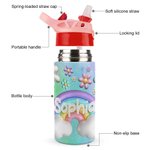 Personalisierte 3D Blume Regenbogen 12oz Kind Wasserflasche mit Silikon Stroh zurück zu Schule im Freien Zubehör Geschenk für Kinder