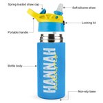 Henkilökohtainen värikäs nimi 12oz eristetty Kid vesipullo silikoni olki ja kahva takaisin kouluun syntymäpäivälahja pojille tytöille