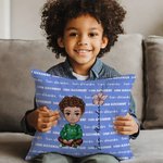 Personalized Cute Cartoon Character Birth Flower Multicolour Throw Pillow Cover with Names Home Decor Christmas Birthday Gift for Family Kids