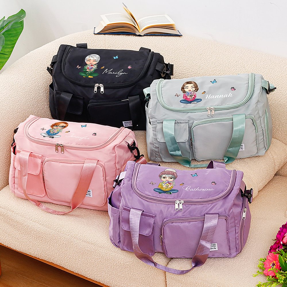 Sac à Bandoulière Personnalisé avec Personnage Aquarelle Bouquet de Fleurs de Naissance Nom Multi-Compartiments Cadeau Noël Anniversaire pour Femmes
