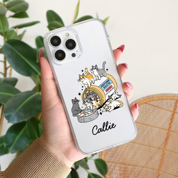 Gepersonaliseerde Leuke Hond Kat Medicijnfles Telefoonhoesje voor iPhone met Naam Betekenisvol Verjaardagscadeau voor Huisdierliefhebber