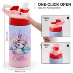 Botella de agua para niños con asa y pajita de silicona personalizada Fantasy Rainbow Unicorn Castle 12oz Insulated Kid Water Bottle with Handle and Silicone Straw Birthday Christmas Gift for Girls