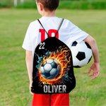 Personalised Fire Flame Baseball Basketball Softball Sports Ball Drawstring Backpack Bag with Name and Number Team Birthday Gift for Sports Lovers