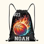 Personalised Fire Flame Baseball Basketball Softball Sports Ball Drawstring Backpack Bag with Name and Number Team Birthday Gift for Sports Lovers
