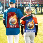 Personalised Fire Flame Baseball Basketball Softball Sports Ball Drawstring Backpack Bag with Name and Number Team Birthday Gift for Sports Lovers
