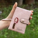 Personalised Fashion Cartoon Girl Tri-Fold PU Leather Wristlet Wallet with Card Holder and Name Birthday Christmas Gift for Women