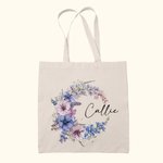 Personlig Födelseblomma Krans Canvas Tote Bag med namn Mors dag Födelsedagspresent för kvinnor