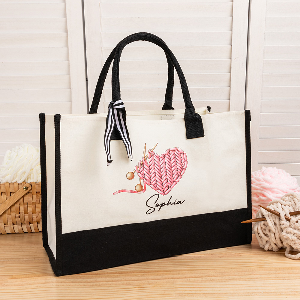 Sac en Toile Personnalisé avec Nom Motif de Couture Doublure Imperméable Cadeau Anniversaire pour Maman Grand-Mère Amateur de Couture