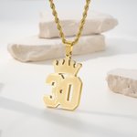Personalized Minilist Crown Lucky Number Pendant Necklace with Name Twisted Chain Jewelry Team Birthday Gift for Man