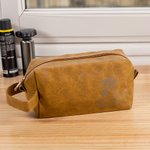 Gepersonaliseerde Schattige Hond Waterdichte Leren Toilettas met Naam Verjaardag Reisaccessoires Verjaardagscadeau voor Groomsmen Mannen