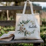 Personlig Födelseblomma Krans Canvas Tote Bag med namn Mors dag Födelsedagspresent för kvinnor