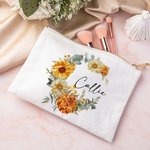 Personalisierte tragbare Geburt Blume Kranz Canvas Makeup Tasche mit Namen Geburtstag Geschenk für Mädchen Frauen