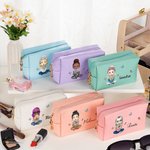 Personalised Cartoon Character Birth Flower Bouquet Large Leather Makeup Pouch Bag with Name Mother’s Day Birthday Christmas Gift for Women