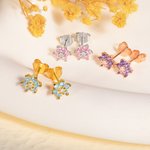 Personalized Minimalist Flower Birthstones Stud Earrings Birthday Valentine's Day Gift for Women