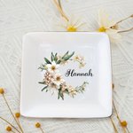 Gepersonaliseerde Geboorte Bloemenkrans Ceramische Vierkante Trinket Sieraden Schotel met Naam Verjaardag Kerstcadeau voor vrouwen