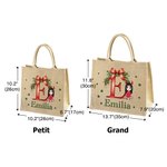 Sac Fourre-tout Réutilisable en Jute Personnalisé de Nom Personnage et Initiale de Houx avec Noeud Papillon Cadeau de Noël Anniversaire pour Famille