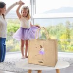 Personalized Cartoon Ballet Girl Reusable Large Jute Tote Bag with Name Birthday Gift for Women Dance Lovers