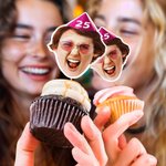 Personalized Portrait Photo Cake Topper Set of 15 Birthday Party Favors Gift for Friends Family