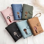 Personalised Fashion Cartoon Girl Tri-Fold PU Leather Wristlet Wallet with Card Holder and Name Birthday Christmas Gift for Women