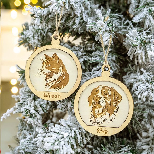 Personalisierte Hund Katze Porträt hölzerne Runde Weihnachten hängenden Ornament mit Namen Weihnachtsbaum Dekor Gedenk Haustier Verlust Geschenk für T