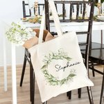 Personlig Födelseblomma Krans Canvas Tote Bag med namn Mors dag Födelsedagspresent för kvinnor