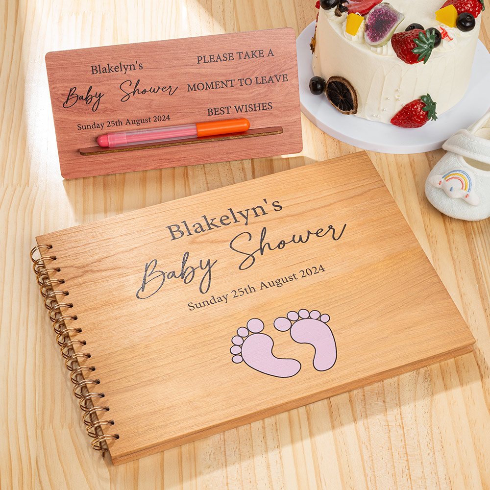 Personalized Engraved Wooden Baby Shower Guest book with Name Date