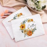 Personalisierte tragbare Geburt Blume Kranz Canvas Makeup Tasche mit Namen Geburtstag Geschenk für Mädchen Frauen