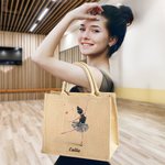 Personalized Cartoon Ballet Girl Reusable Large Jute Tote Bag with Name Birthday Gift for Women Dance Lovers
