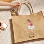 Personalized Cartoon Ballet Girl Reusable Large Jute Tote Bag with Name Birthday Gift for Women Dance Lovers