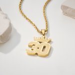 Personalized Minilist Crown Lucky Number Pendant Necklace with Name Twisted Chain Jewelry Team Birthday Gift for Man
