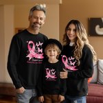 Personalised Pink Ribbon Butterfly Support Squad Sweatshirt T-shirt with Name Encouragement Birthday Gift for Breast Cancer Family