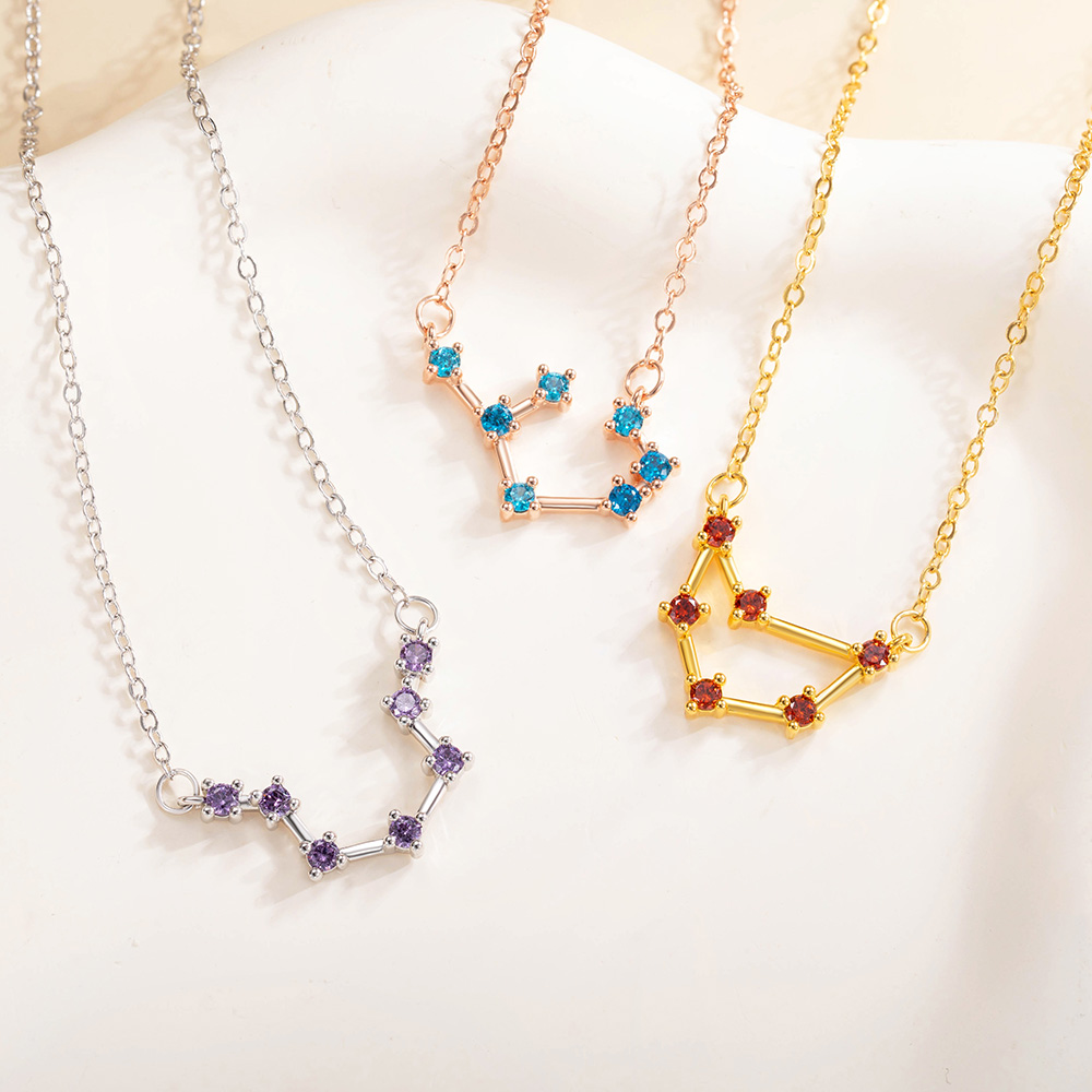 Collier personnalisé avec pierres de naissance - Pendentif de signe astrologique - Cadeau Anniversaire pour femme