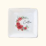 Gepersonaliseerde Geboorte Bloemenkrans Ceramische Vierkante Trinket Sieraden Schotel met Naam Verjaardag Kerstcadeau voor vrouwen
