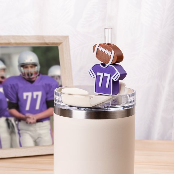 Personalised 3D Football Jersey Reusable Straw Topper Set with Number Charm Accessory for Stanley Tumbler Birthday Gift for Football Fans