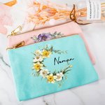 Personalisierte tragbare Geburt Blume Kranz Canvas Makeup Tasche mit Namen Geburtstag Geschenk für Mädchen Frauen