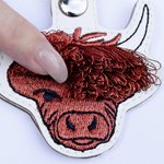 Personalised Embroidery Multicolor Fringe Bangs Highland Cow Leather Keychain with Name Birthday Gift for Highland Cow Lovers