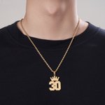 Personalized Minilist Crown Lucky Number Pendant Necklace with Name Twisted Chain Jewelry Team Birthday Gift for Man