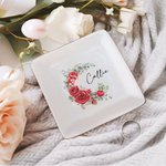 Gepersonaliseerde Geboorte Bloemenkrans Ceramische Vierkante Trinket Sieraden Schotel met Naam Verjaardag Kerstcadeau voor vrouwen