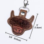 Personalised Embroidery Multicolor Fringe Bangs Highland Cow Leather Keychain with Name Birthday Gift for Highland Cow Lovers