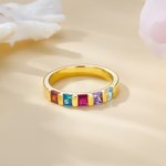 Henkilökohtainen 1-6 Suorakulmainen Birthstones Ring Family Korut Äitienpäivä Syntymäpäivä Joululahja naisille
