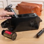 Gepersonaliseerde Schattige Hond Waterdichte Leren Toilettas met Naam Verjaardag Reisaccessoires Verjaardagscadeau voor Groomsmen Mannen