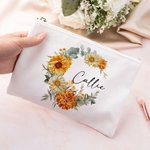Personalisierte tragbare Geburt Blume Kranz Canvas Makeup Tasche mit Namen Geburtstag Geschenk für Mädchen Frauen
