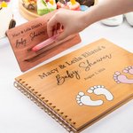 Personalisierte hölzerne Baby-Dusche-Gästebuch mit Namen Datum Fußabdruck Baby-Dusche Geschenk für neugeborene Eltern