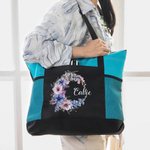 Personalisierte Geburt Blume Kranz große Tragetasche mit Namen und Mesh-Taschen Reisen Essentials Geburtstag Geschenk für Frauen