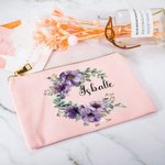 Personalisierte tragbare Geburt Blume Kranz Canvas Makeup Tasche mit Namen Geburtstag Geschenk für Mädchen Frauen
