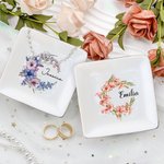 Gepersonaliseerde Geboorte Bloemenkrans Ceramische Vierkante Trinket Sieraden Schotel met Naam Verjaardag Kerstcadeau voor vrouwen
