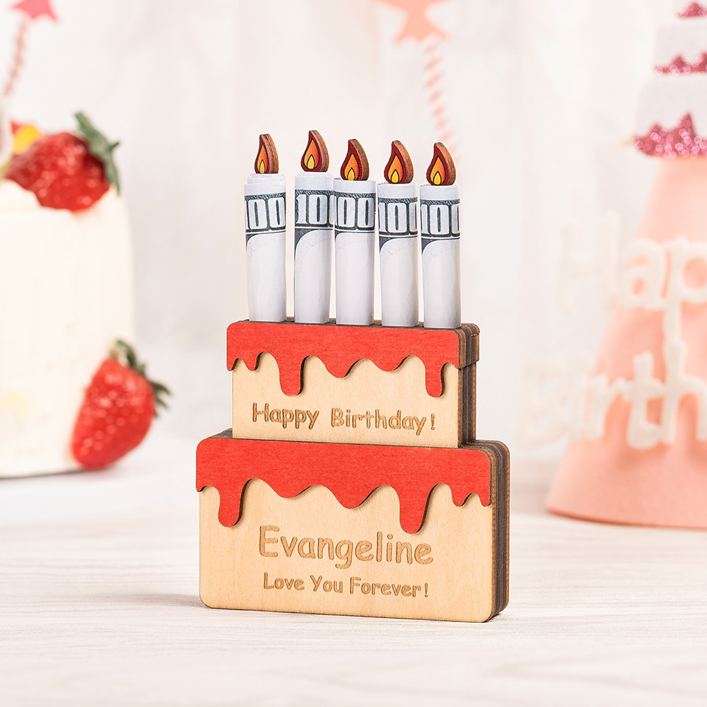 Porte-monnaie en bois personnalisé avec texte et nom gravés Cadeau d'anniversaire pour la famille et les amis