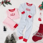 Pyjama doux à rayures avec nom brodé Cadeau de Noël pour garçons et filles