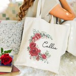 Personlig Födelseblomma Krans Canvas Tote Bag med namn Mors dag Födelsedagspresent för kvinnor